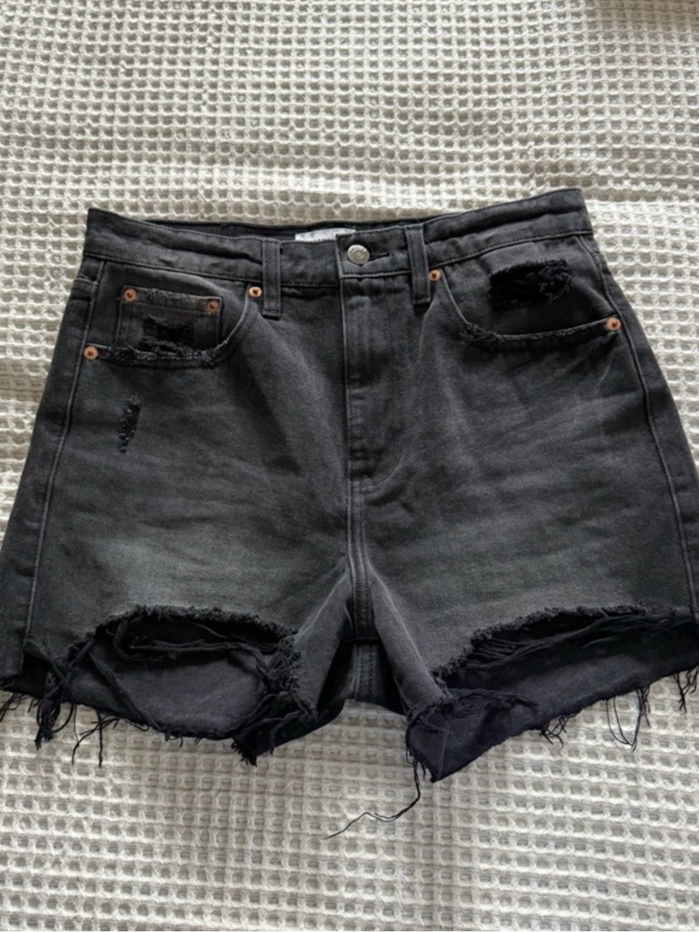 pistola Maeve Black Washed Distressed High-Rise Denim Shorts